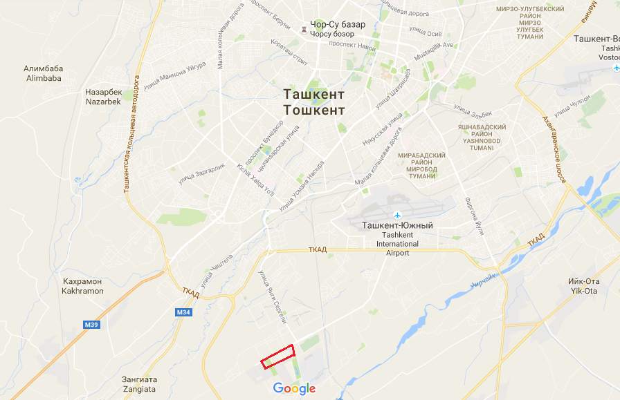 Красным на карте Ташкента обведен район сноса домов