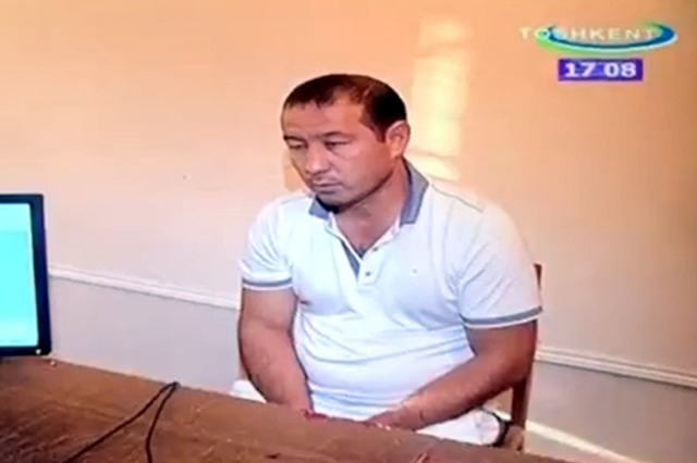 Ахмадбой во время допроса - кадр выпуска новостей на т/к "Ташкент"