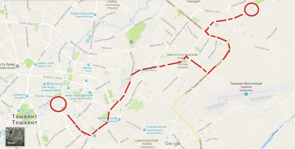 Ежедневный маршрут Ислама Каримова; карта: Ц-1