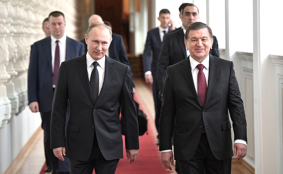 Шавкат Мирзиёев и Владимир Путин на встрече 5 апреля в Москве; kremlin.ru