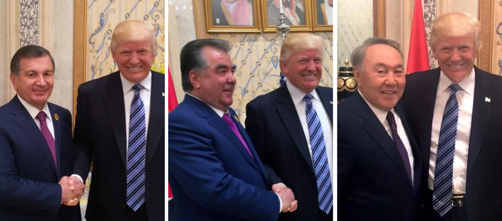 Дональд Трамп с президентами Узбекистана, Таджикистана и Казахстана; коллаж Ц-1