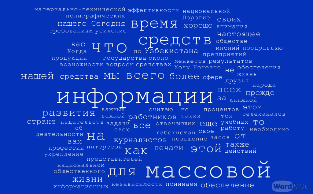 Самые употребляемые слова в обращении Шавката Мирзиёева к журналистам (28 июня 2017 года)