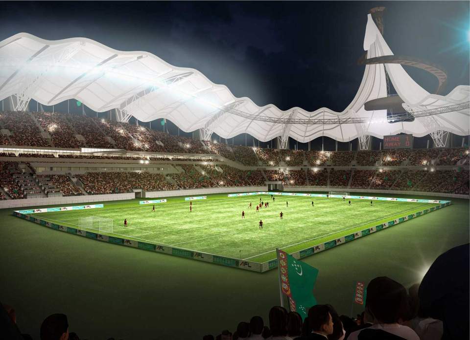 Новый стадион в Ашхабаде - его крыша напоминает морду лошади; фото: Укоз