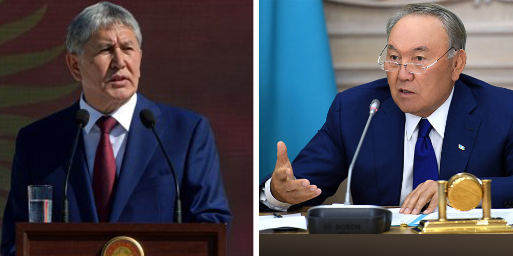 Президенты Кыргызстана Алмазбек Атамбаев и Казахстана Нурсултан Назарбаев; скриншот и коллаж Ц-1