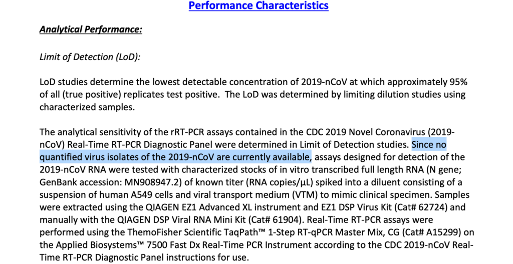 На странице 39 отчета CDC говорится, что выделенного вируса 2019-nCov нет в наличие...