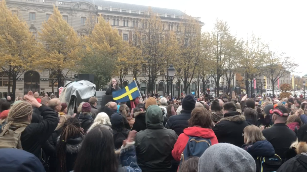 Митинг в Стокгольме 31 октября 2020 года против коронафашизма